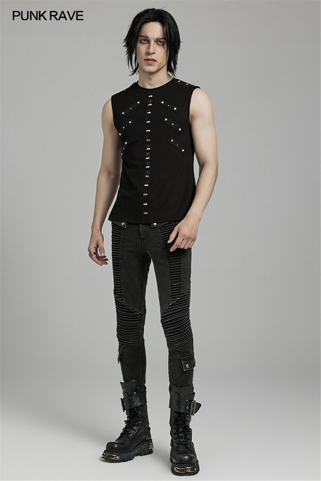 PUNK RAVE Men Black Punk Rock Gothic Steampunk Sleeveless Tops Tank Vest gallery