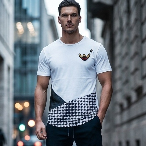 Bullfrog XL New Generation White Houndstooth Patch Graphic T-Shirt Mens Cotton
