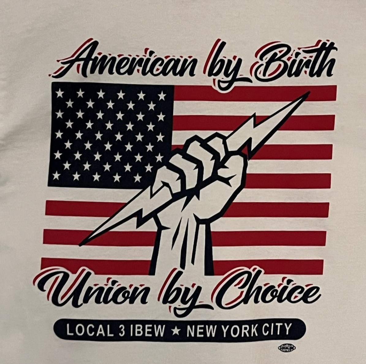 Bayside Local 3 Electrical Workers Union Double Sided White T-Shirt Size Small gallery