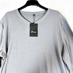 Ficerd Men’s Solid Gray V-neck Long Sleeve Thermal Waffle T-Shirt Size XL