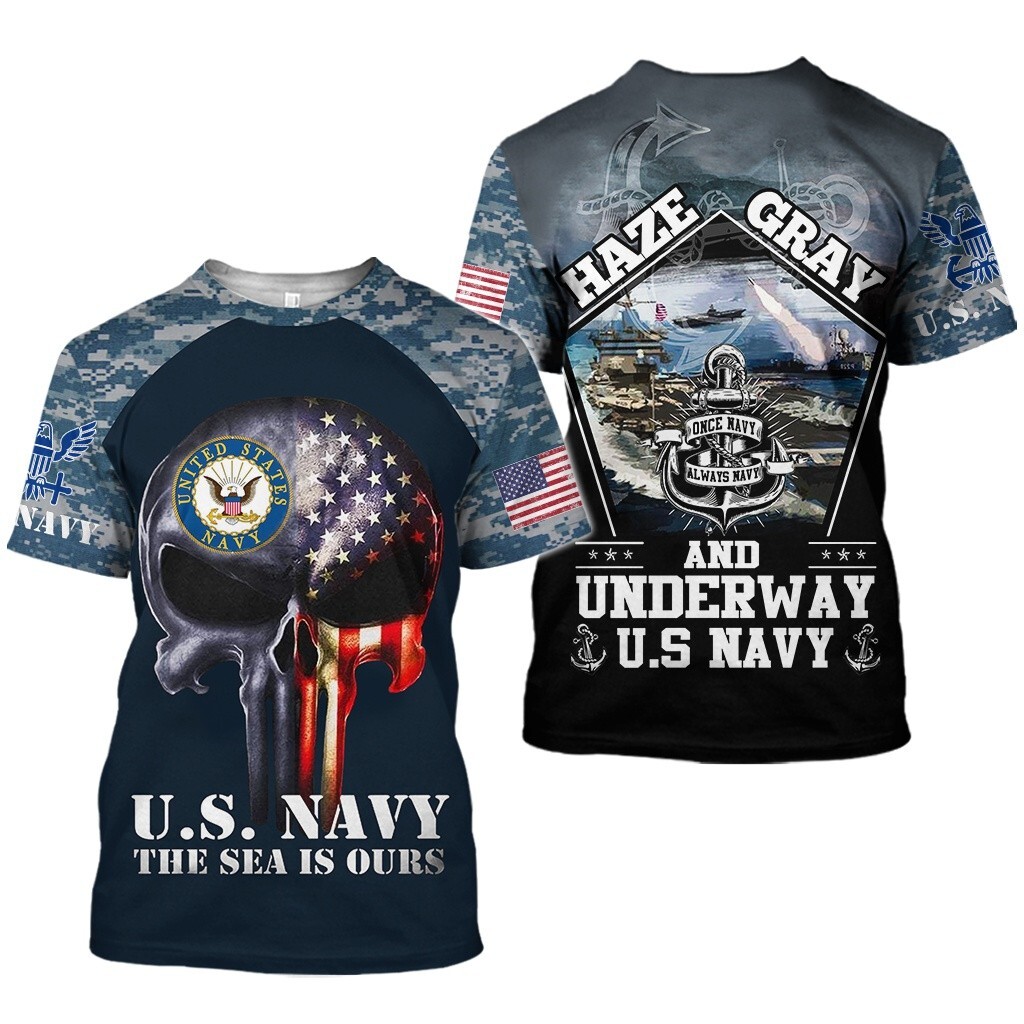 Personalized Name US Skull Navy Veteran 3D All Over Prints T- shirt S-5XL