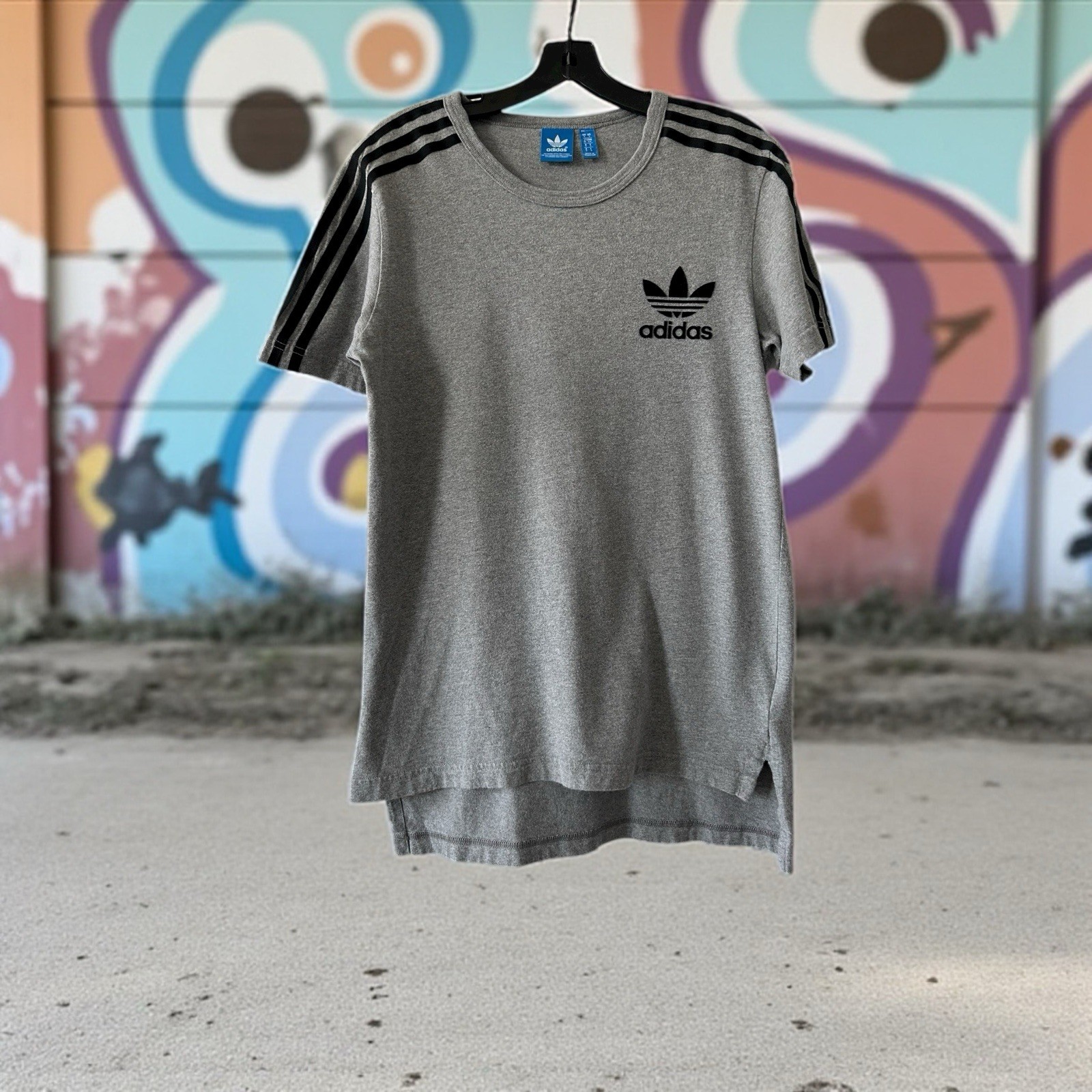 Adidas Originals Shirt Men’s Small Grey Marl Mods 2 Tone Ska Reggae Long Length