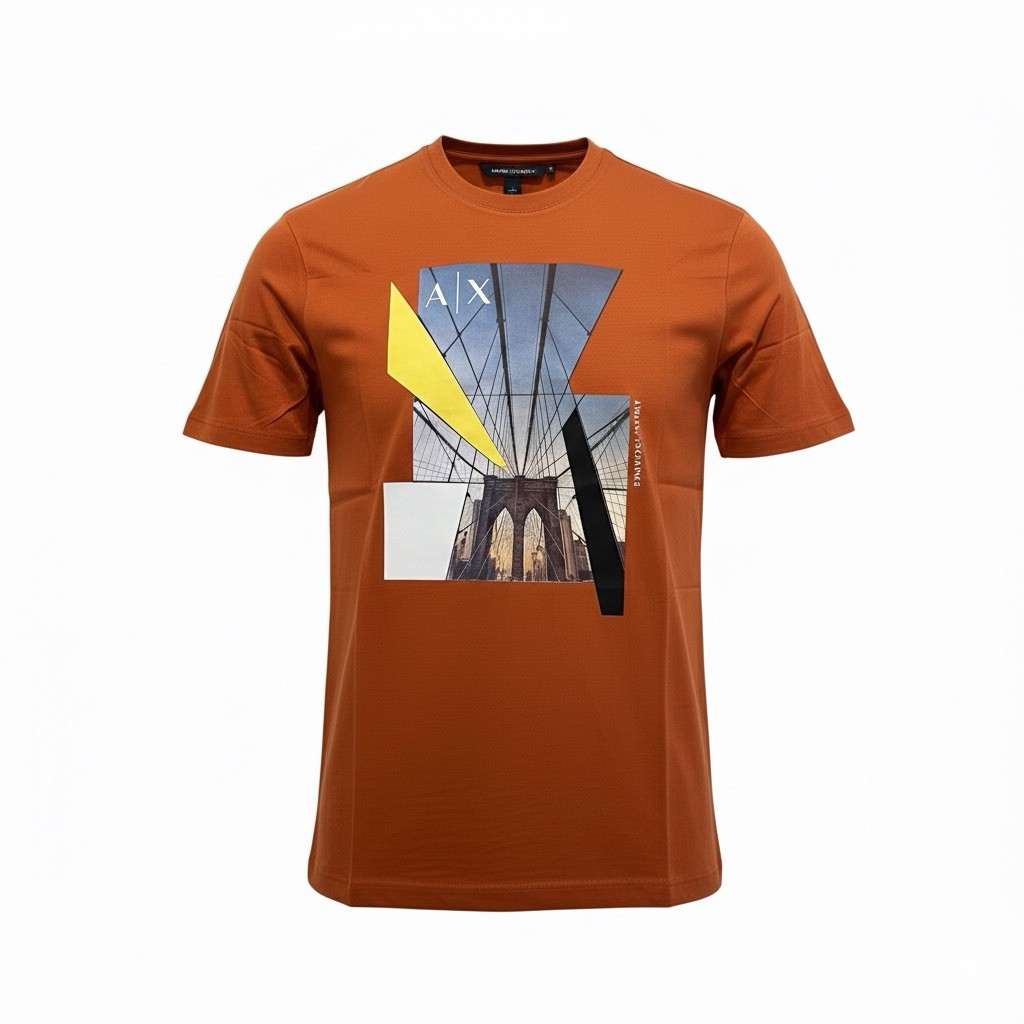 Armani Exchange Regular Fit Brooklyn Bridge Graphic Logo T shirt Ember Orange gallery