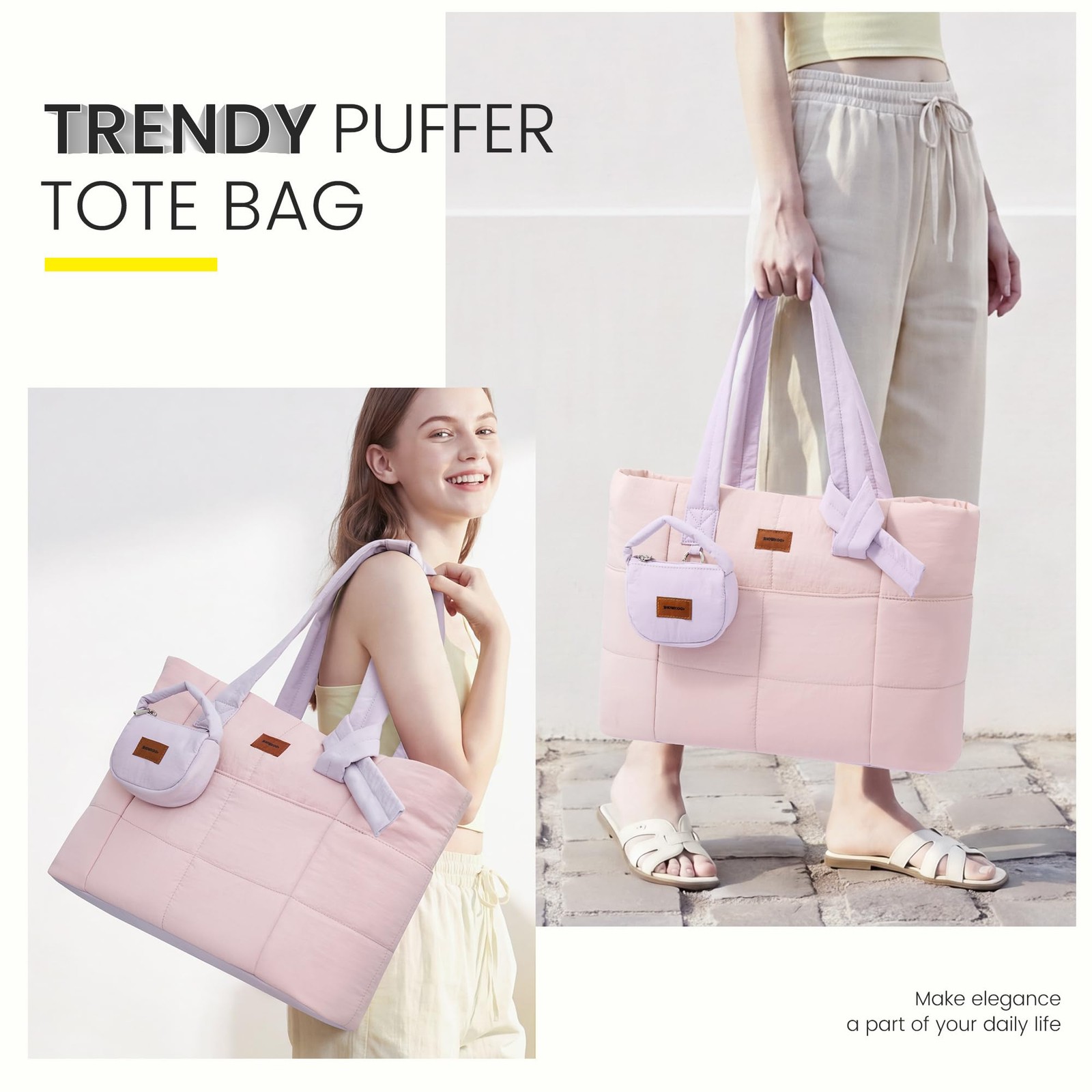 Puffer Tote Bag for Women, Lightweight Quilted Work Tote Handbag, Large Capac... gallery