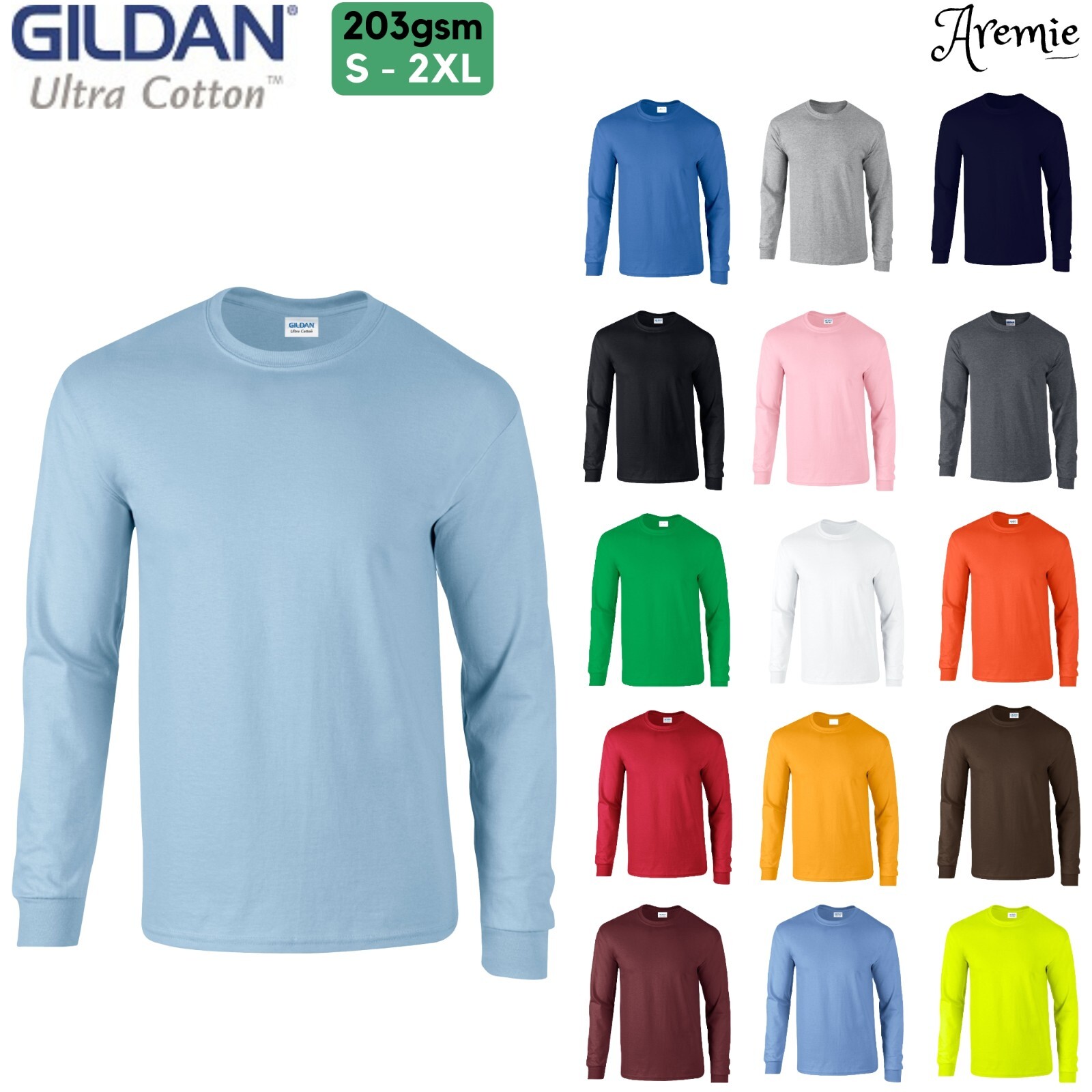 Gildan Mens Plain Long Sleeve Crew Neck Ultra Cotton T Shirts, Tops | S-2XL gallery