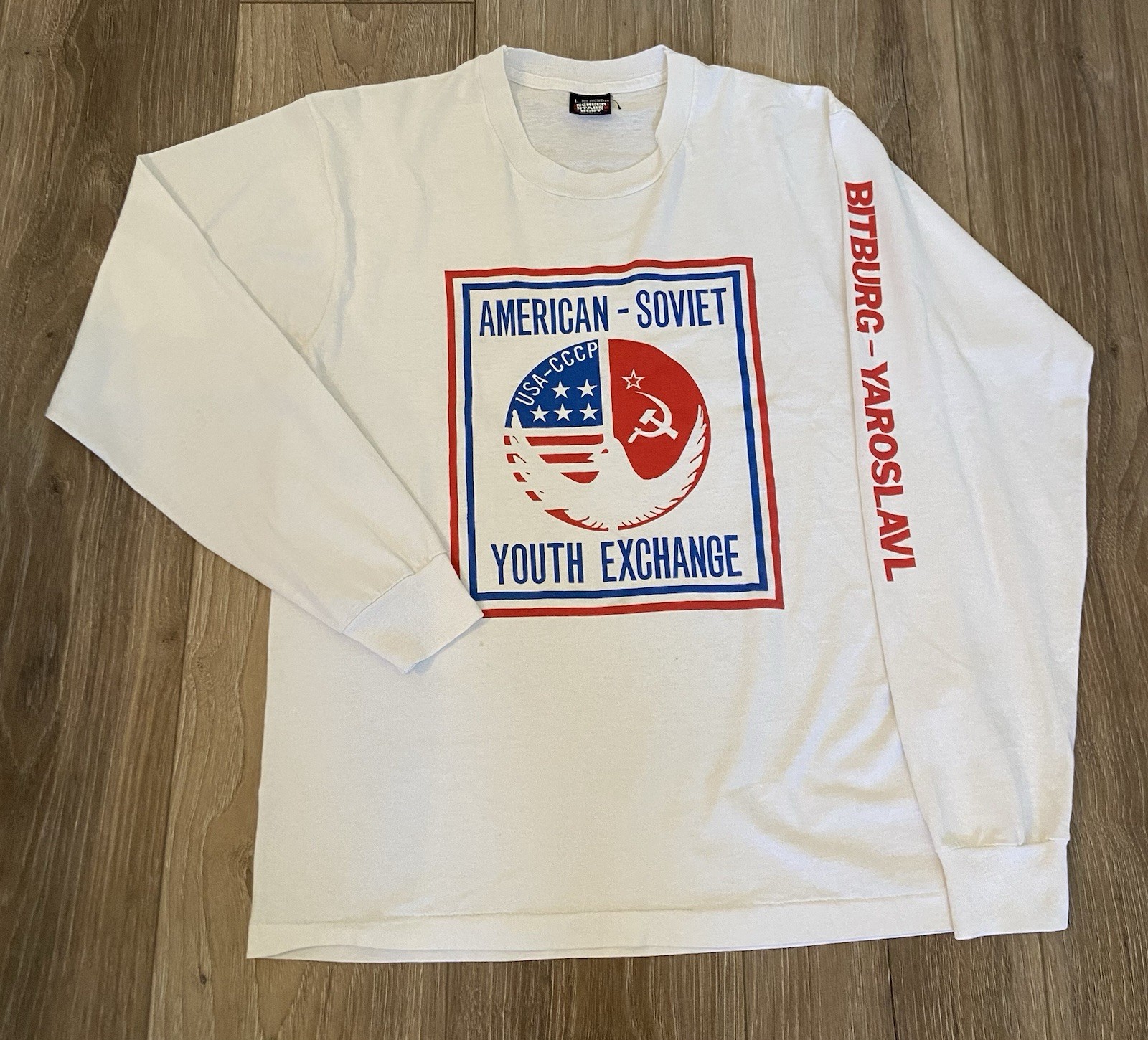 Vintage Single Stitch Shirt Large USA CCCP Youth Exchange Screen Stars 80s 90s