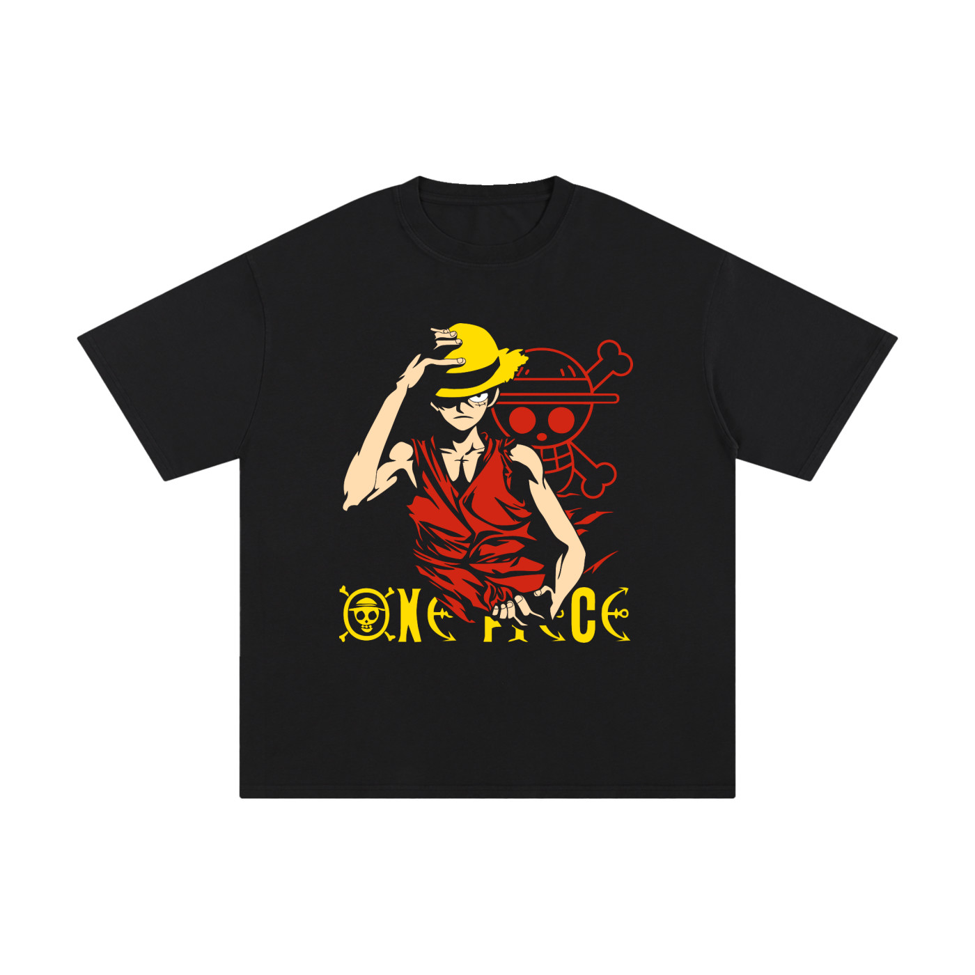 Luffy One Piece Anime Oversized T-Shirt Black Graphic Tee Unisex Pirate gallery