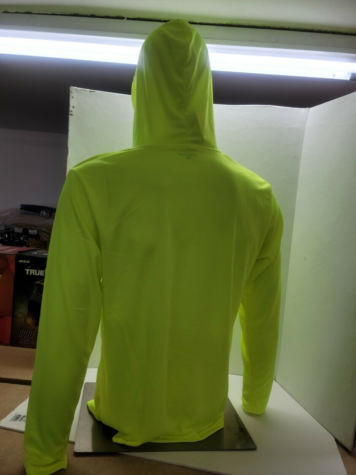 Neon Yellow Long Sleeve Shirt With Hoodie, Polyester birdeye mesh fabric gallery