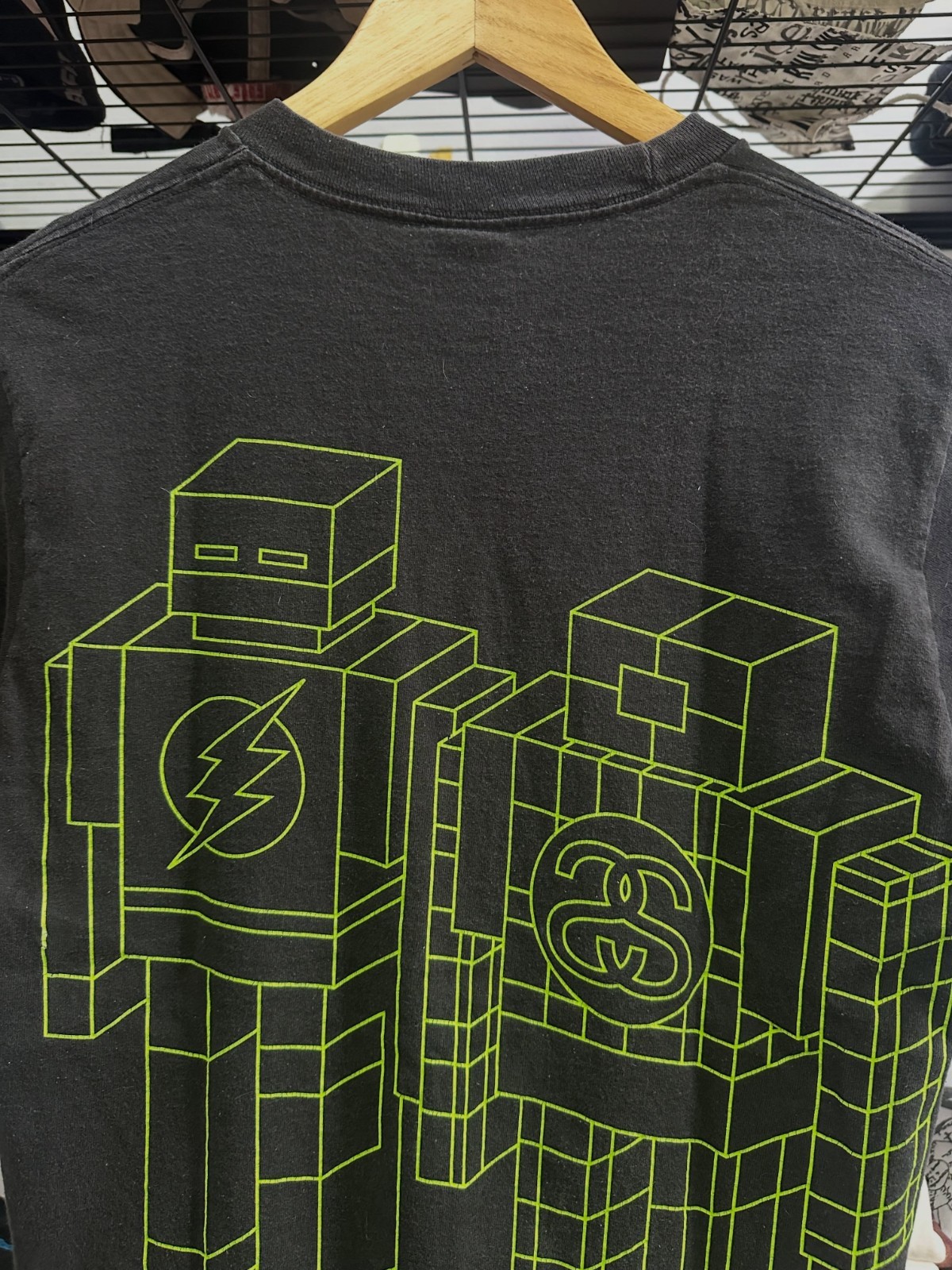 Stussy x Delta Giant Robot T-Shirt Black Neon Green Size S Graphic Tee gallery