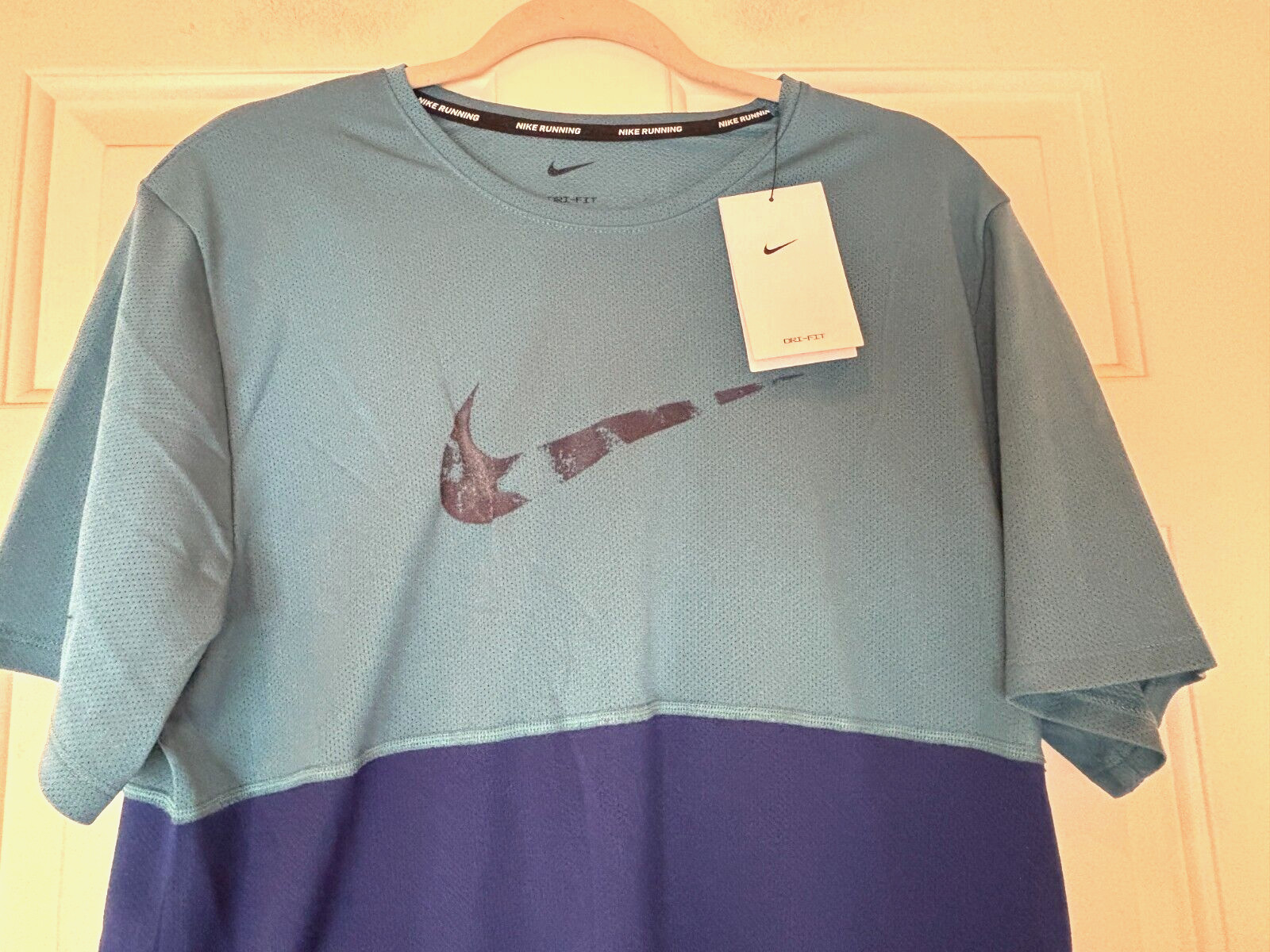 Nike Running Shirt Dri Fit Blue Large Logo Breathable Size Mens L NWT gallery