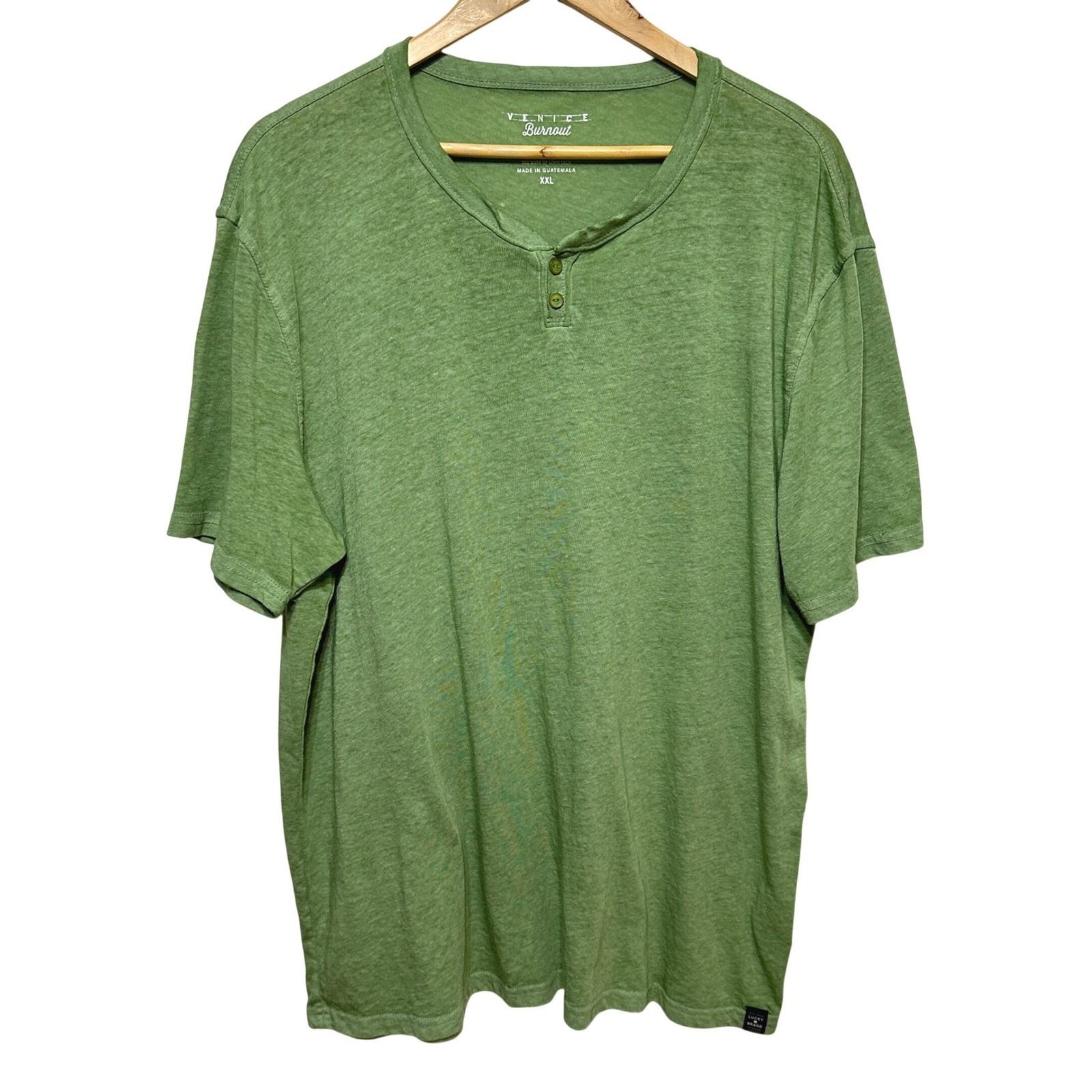 Lucky Brand Venice Burnout Henley Shirt Green Short Sleeve Mens XXL Casual gallery