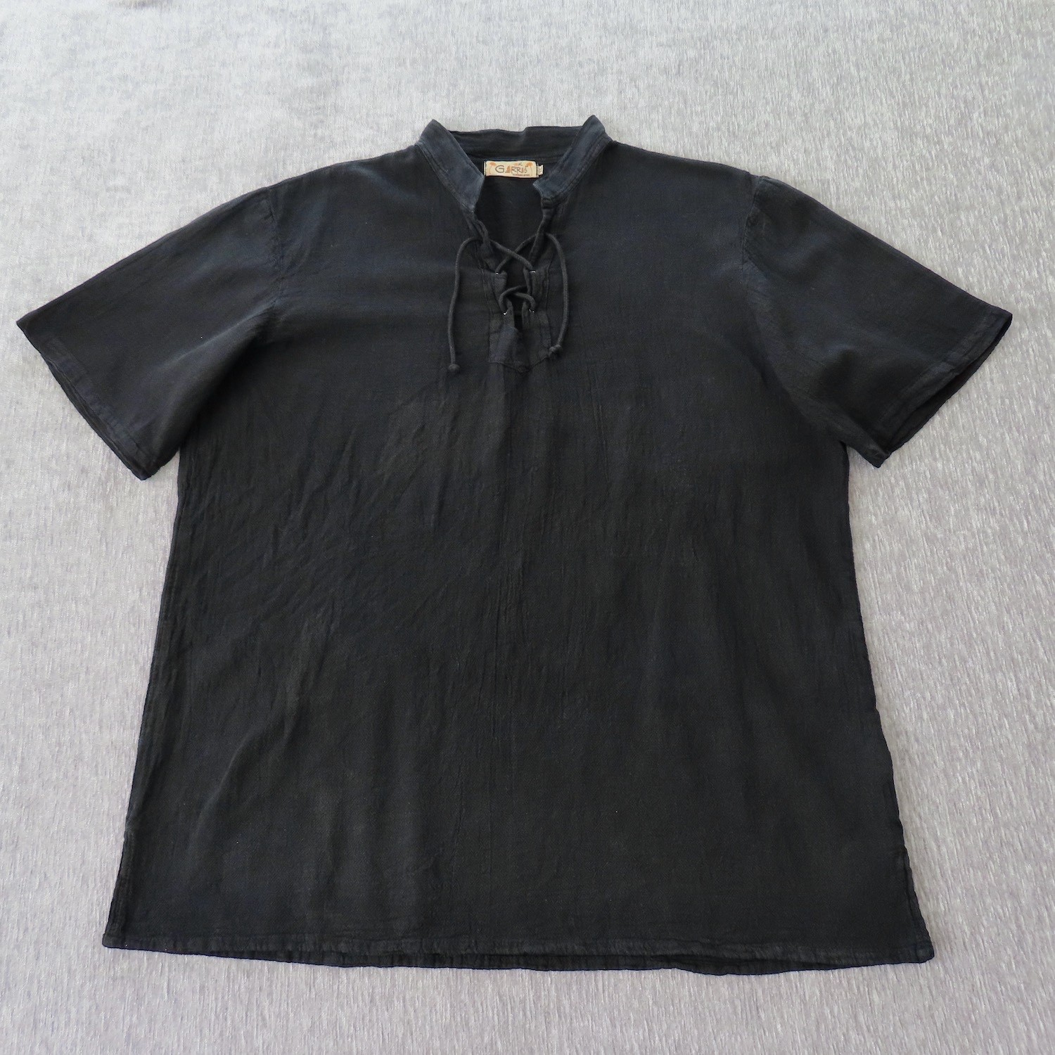Garras Shirt Mens XL Black Cotton Gauze Lace Up Mexican Festival Beach Casual gallery