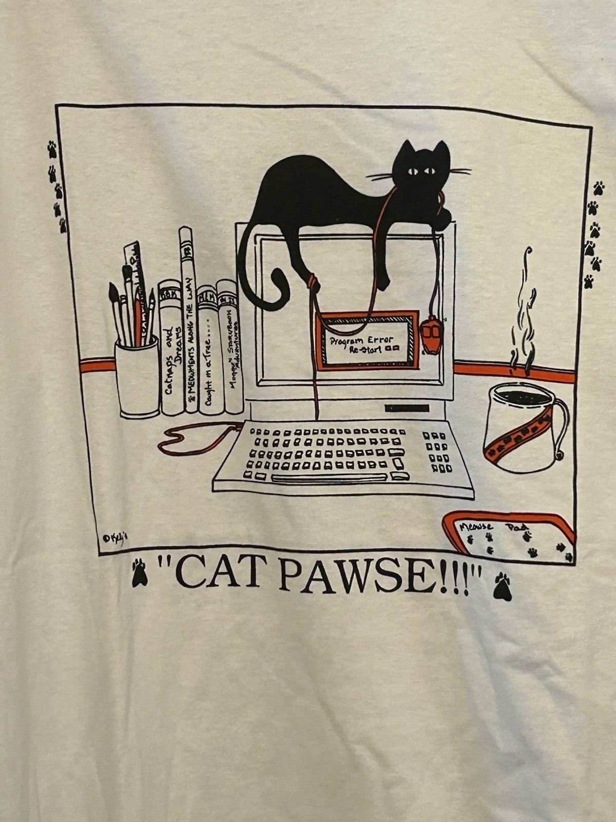 Vintage 1991 Cat Pawse Graphic T Shirt Large Jerzees USA Black Cat + 2 More gallery
