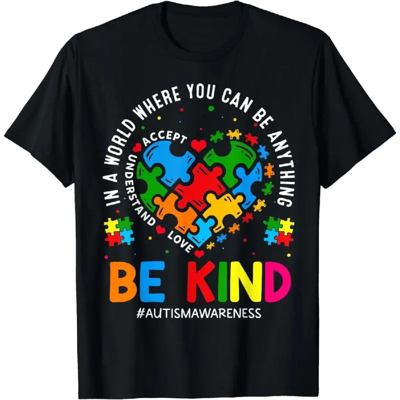 Cotton Printing Heart Puzzles Autism Awareness Shirts For Men Women Kids T Shirt gallery