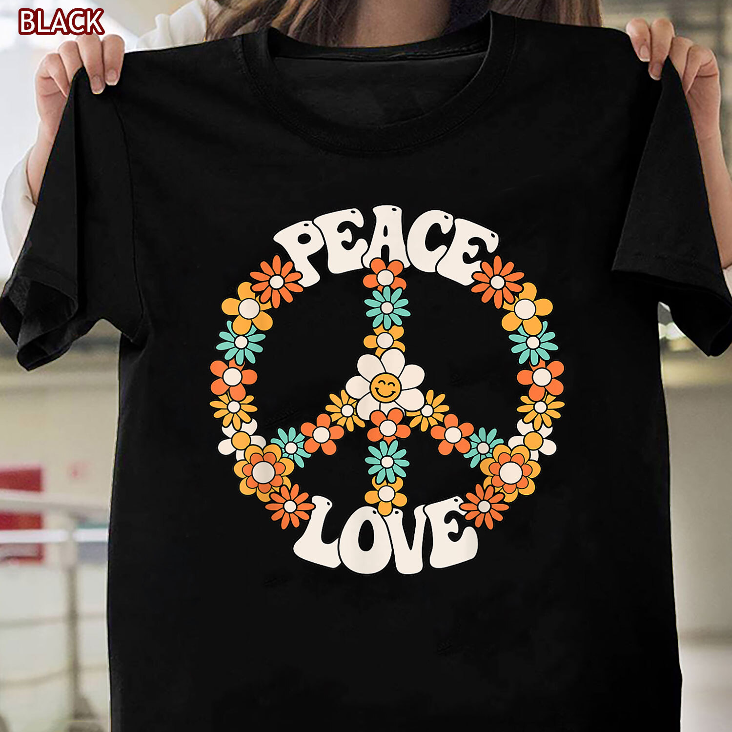 Peace Sign Love 60s 70s Costume Groovy Hippie Theme Party T-Shirt, Tee Gift