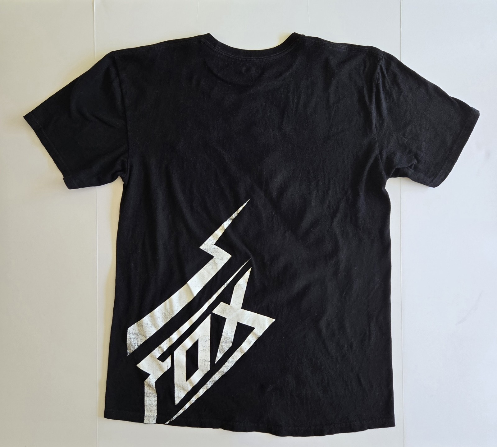 Fox Logo T-shirt Lightening 100% Cotton Size Large Long Length Black and White gallery