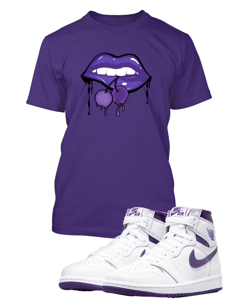 Sexy Lips Graphic Sneaker Tee Shirt To Match Retro J1 Purple Shoe Big Tall SM T