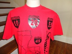 Vintage John Son HEAVYWEIGHT Red Louisiana Road Map Cotton T-shirt Adult XL