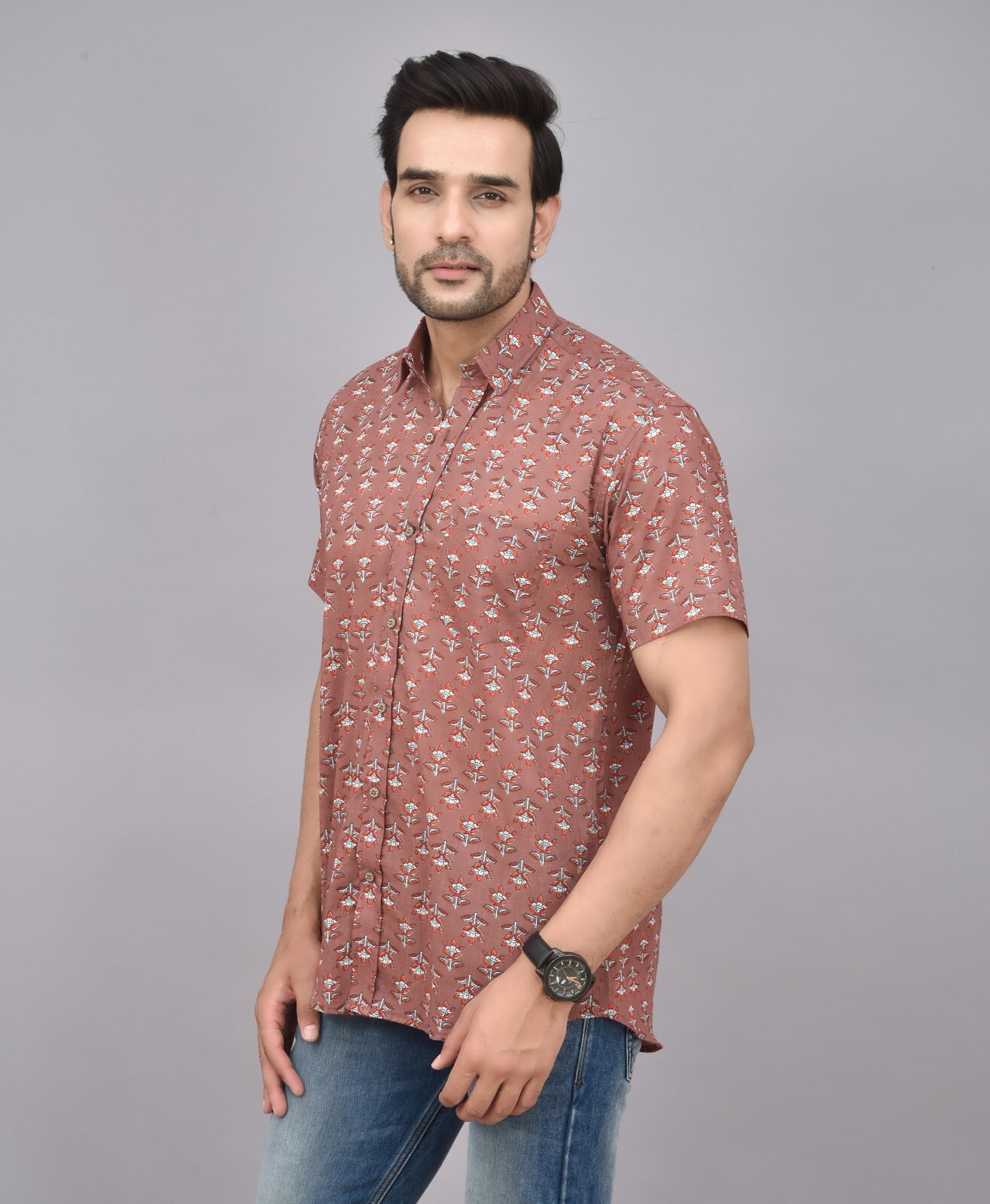 Mens 100% Organic Cotton Short Sleeve Shirt, Hand Printed Shirt Men gallery