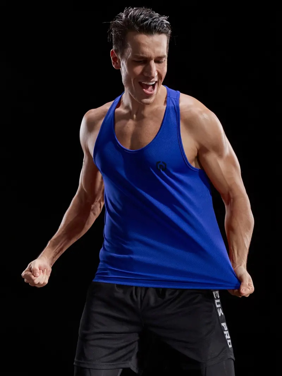 NELEUS 'Dry Fit Logo Muscle' Mesh Tank Top Men's L Gym Workout Exercise Blue NEW gallery