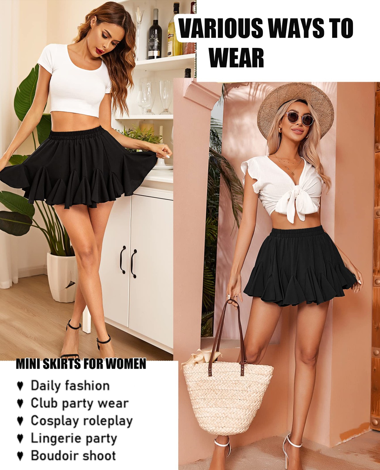 Avidlove Black Skirt for Women Pleated Skater Skirt Basic Casual High Waisted... gallery
