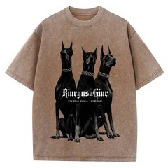 100% Cotton Oversized T-Shirt, Three Dobermans Vintage Streetwear Unisex Tee