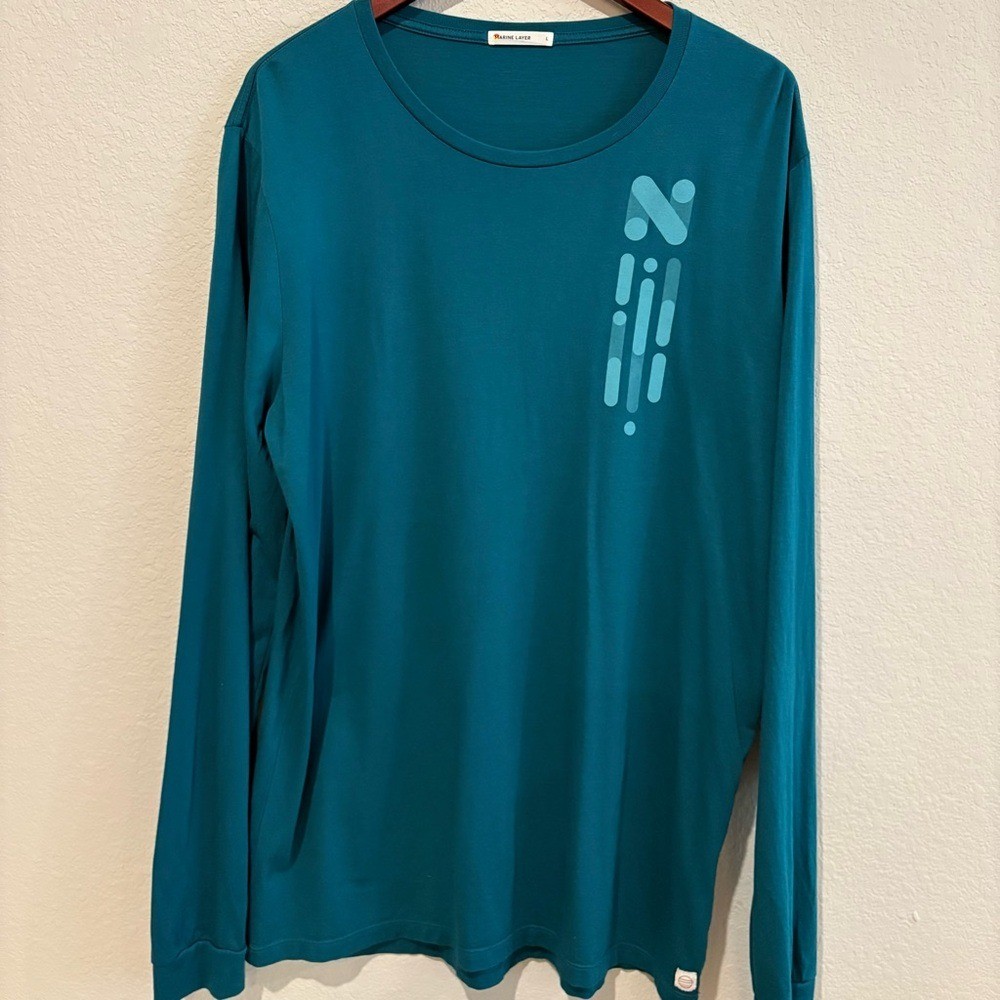 Marine Layer Teal Long Sleeve Tee Men's Size XL Supima Cotton Modal Blend gallery