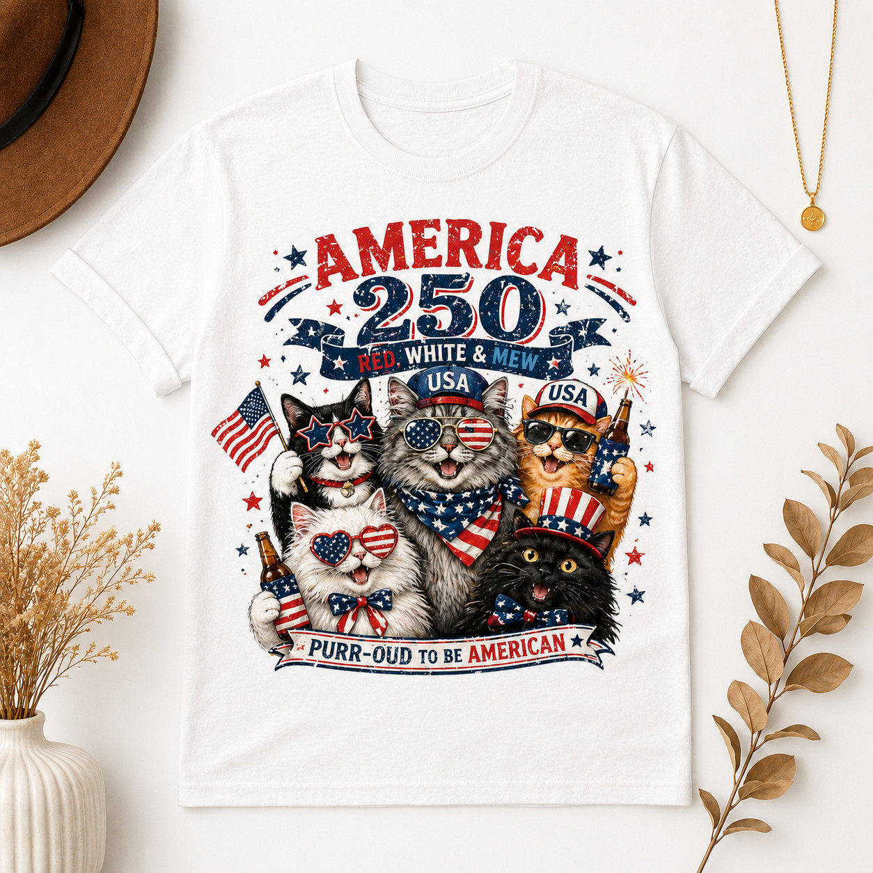 America 250 Birthday Shirt Patriotic Cat USA Flag 4th July Tee Gift gallery