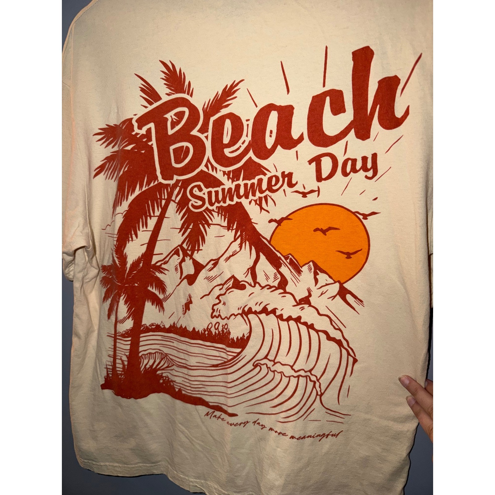 SHEIN Beach Summer Day Graphic Tee Cream Beige Short Sleeve Mens Medium M gallery