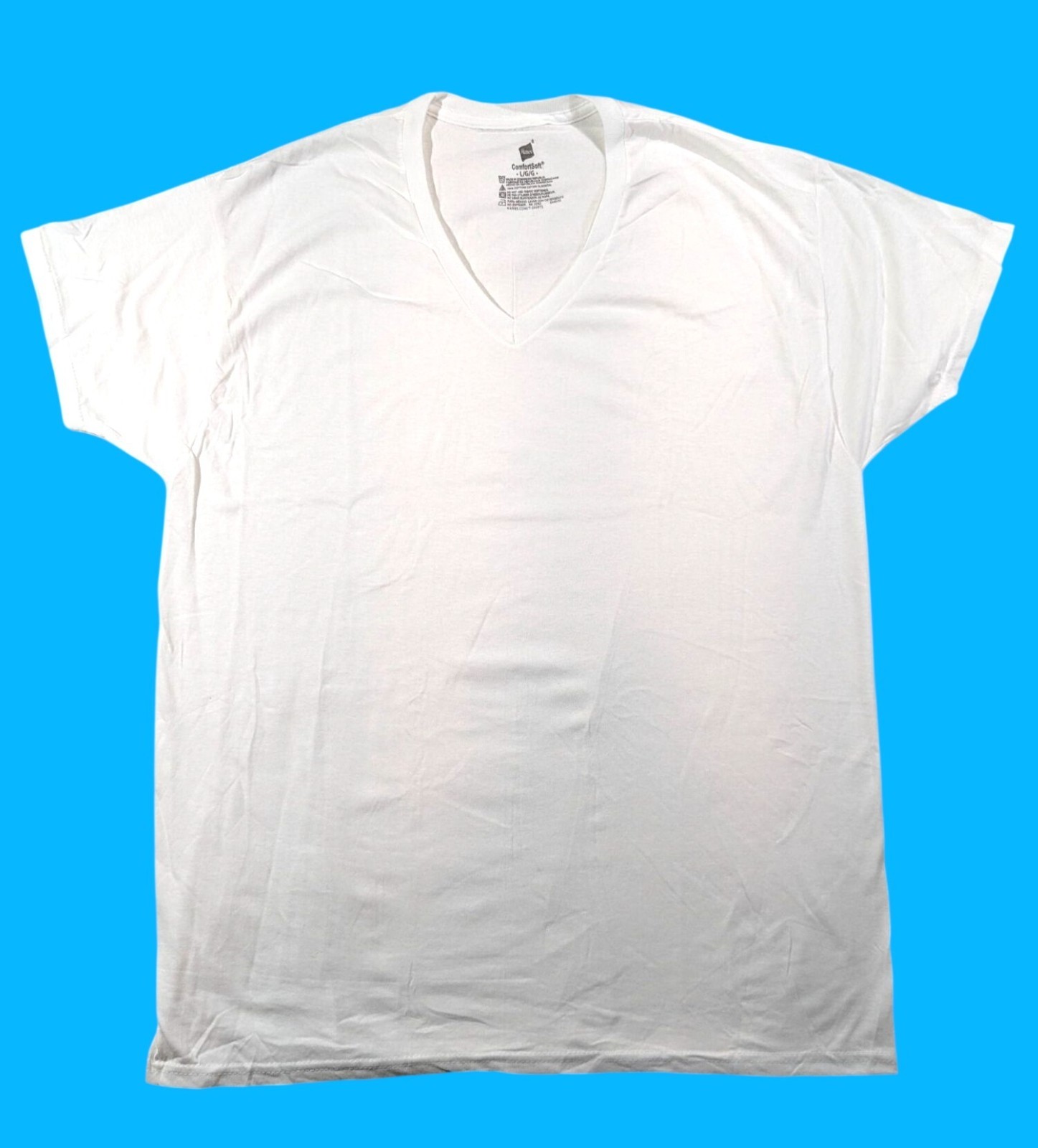Hanes ComfortSoft White V-Neck T-Shirt Large 100% Cotton NWOT gallery