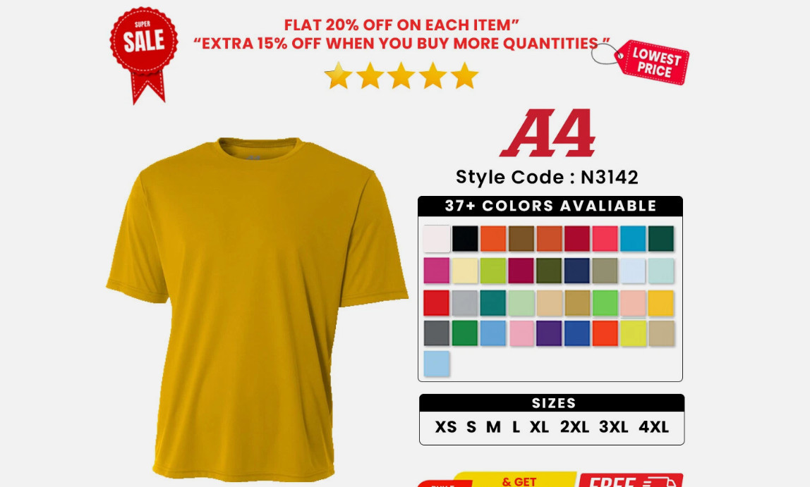 A4 N3142 Men's Polyester Cooling T Shirt Performance Crew Neck Jogging T-Shirt gallery