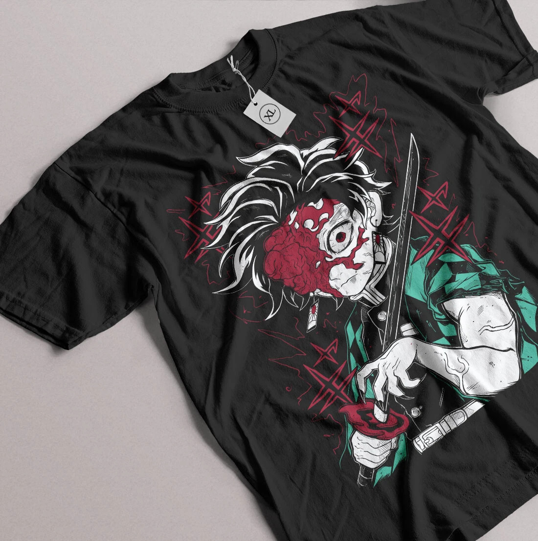 Anime Demon Slayer Tanjiro Cursed Graphic Black T-Shirt All Size gallery