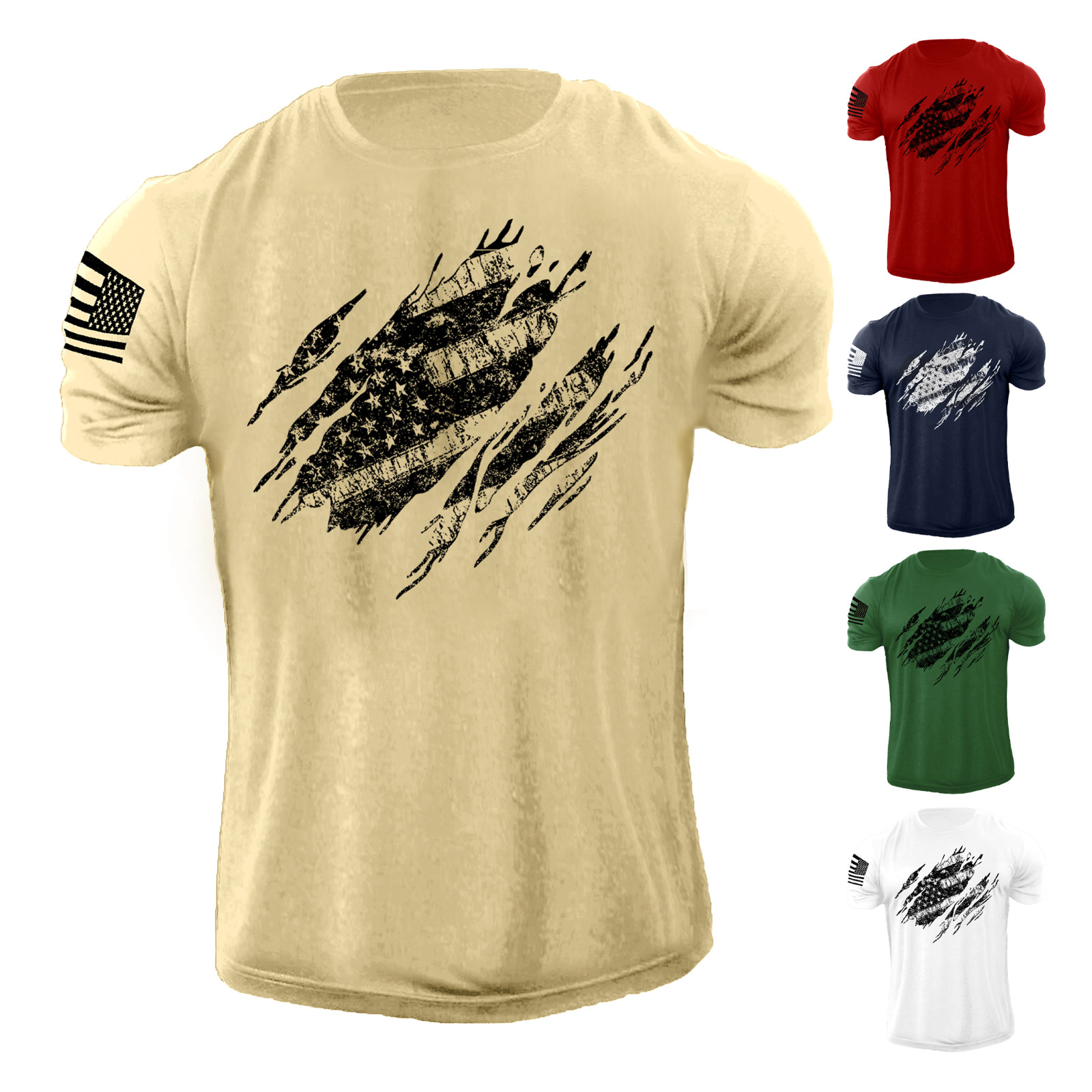 New Men's USA Distressed American Flag T Shirt Patriotic 100% Cotton Tee gallery