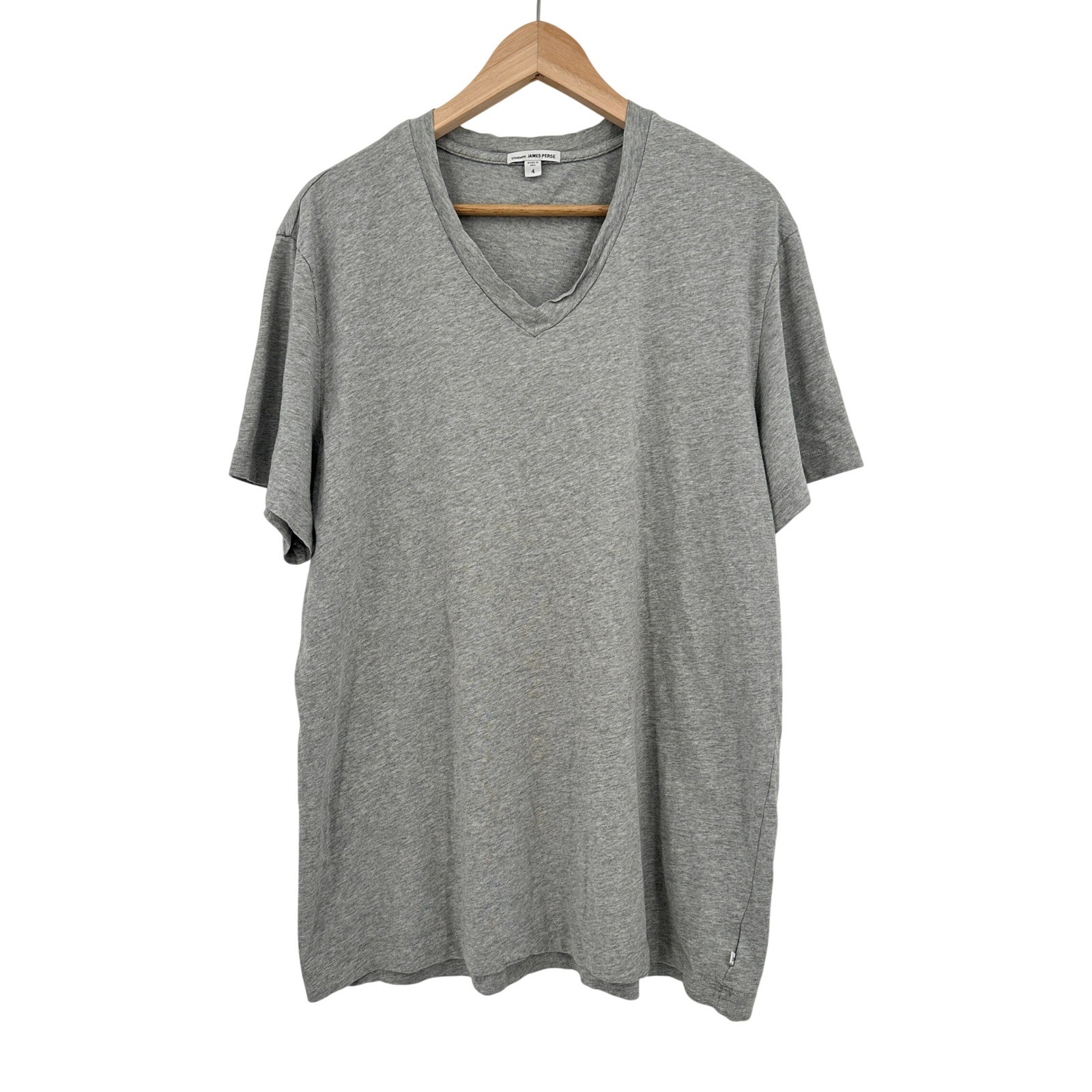 James Perse Heather Grey V-Neck Cotton T-Shirt Men’s Size 4 XL Made in USA