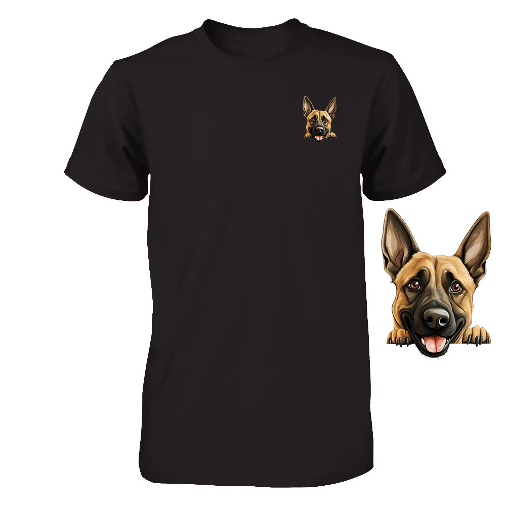 Funny Belgian Malinois Dog Peeking Pocket Tshirt Cute Puppy Dog Lover Tee Gift gallery