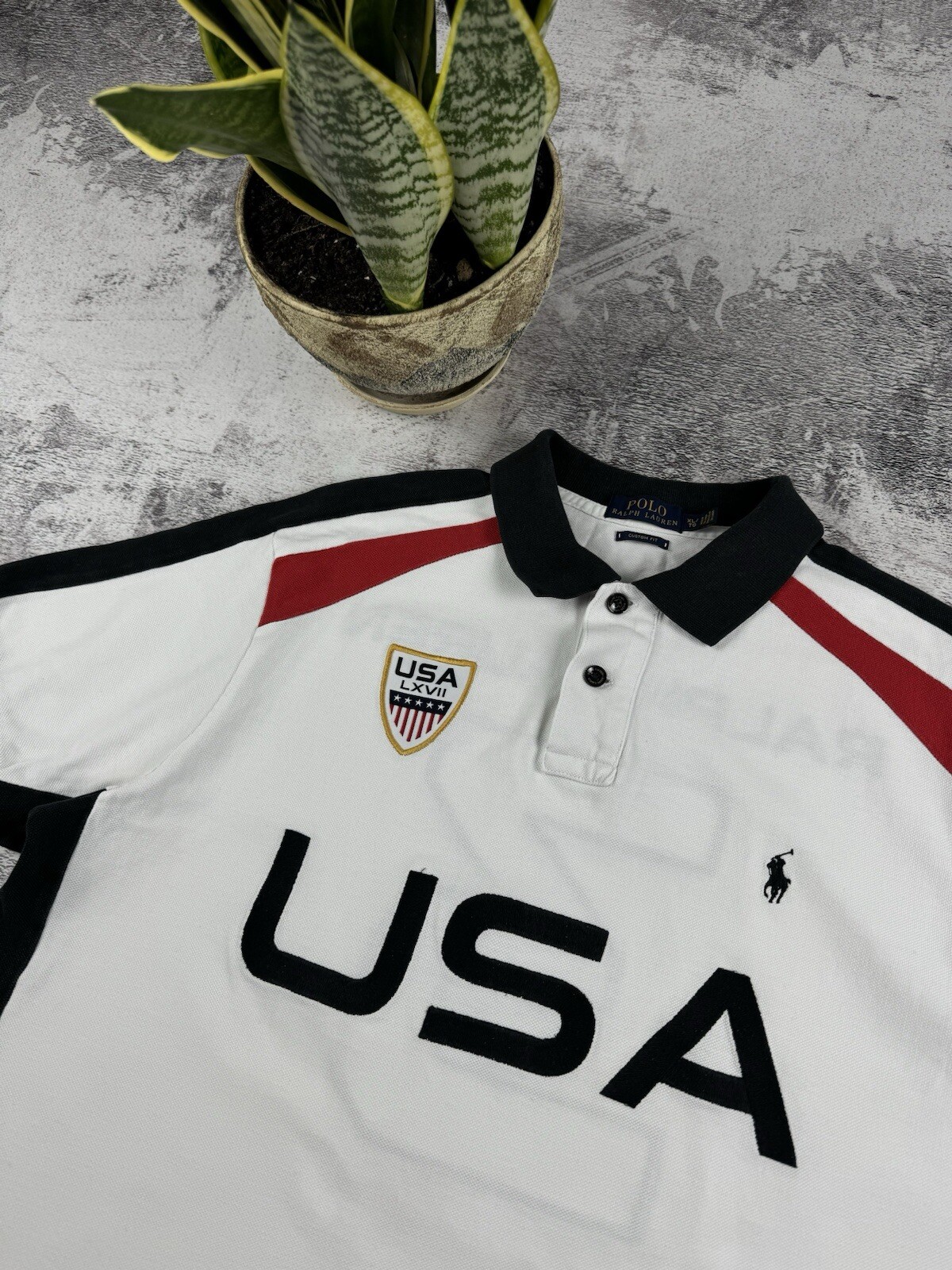 Vintage Polo Ralph Lauren USA Flag Hip Hop Rap Big Pony White Y2K T Shirt Tee gallery
