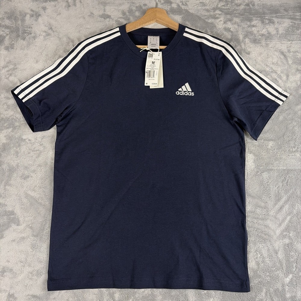 adidas Men’s Essentials 3-Stripes Tee Navy Blue White Size Medium GL3734 NWT