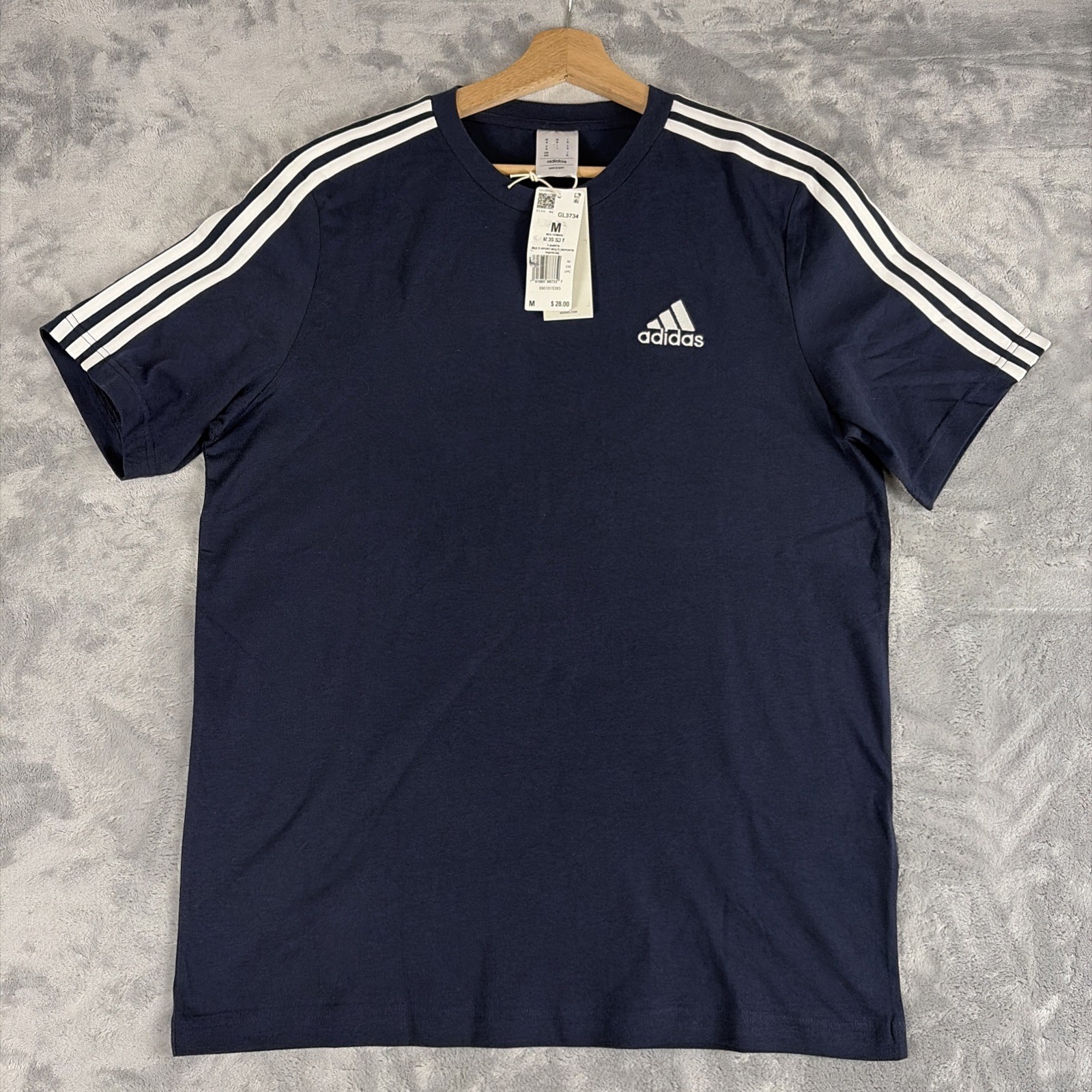 adidas Men’s Essentials 3-Stripes Tee Navy Blue White Size Medium GL3734 NWT