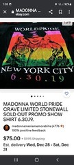 MADONNA WORLD PRIDE LIMITED STONEWALL (medium) SOLD OUT T SHIRT 6.30.19.