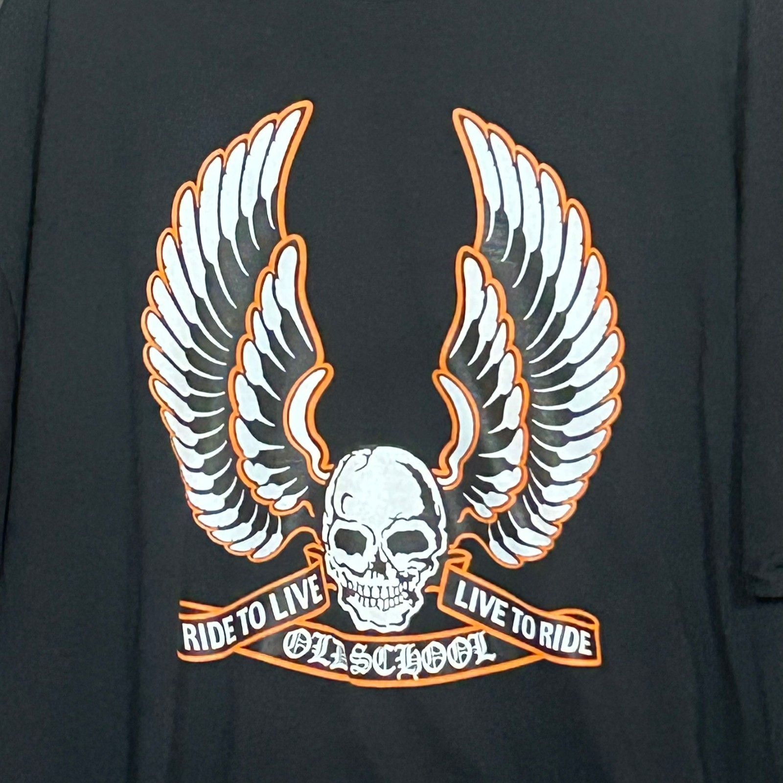 Ride To Live Biker T-Shirt Mens 2XL Black Gilden Crew Vintage Skull Wings gallery