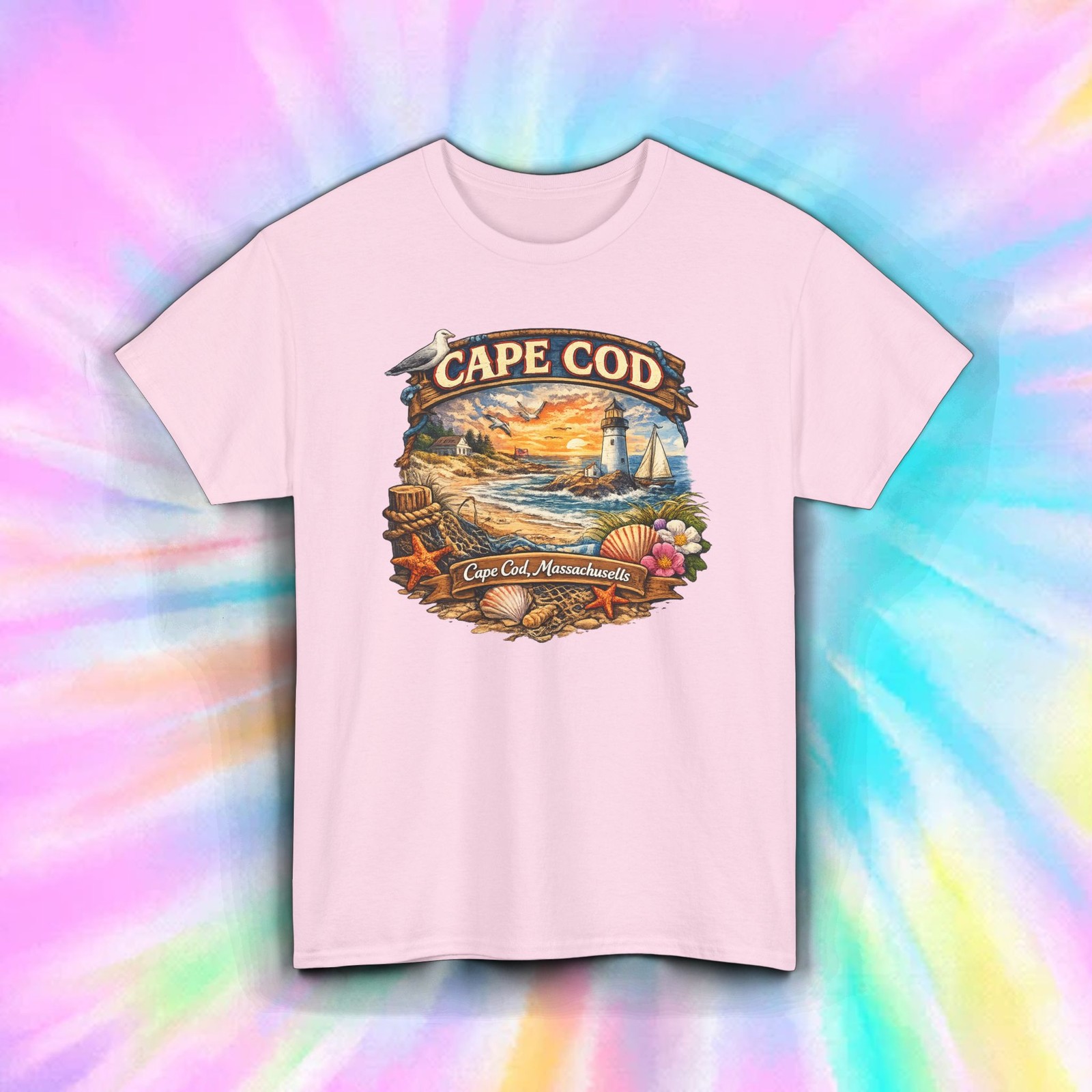 Cape Cod Massachusetts Shirt Beach Lighthouse Coastal Vacation Tee S-5XL