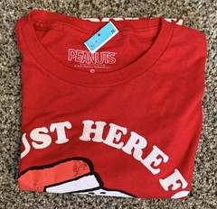 Peanuts Snoopy Shirt I’m Just Here For The Cookies Red Mens Small Christmas NEW
