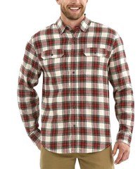 Classic-Fit Flannel Shirt 100% Cotton New Fashion Red Beige Plaid Long Sleeves