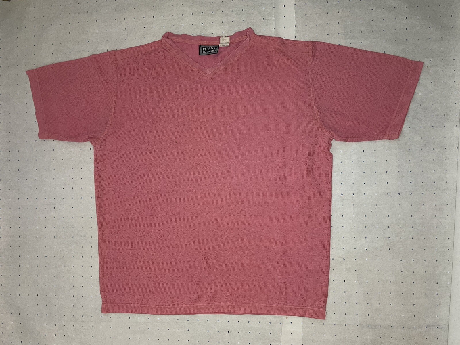 Versace V2 Mens Mesh T Shirt XL Salmon Color Rayon Nylon Mix Made in Italy gallery