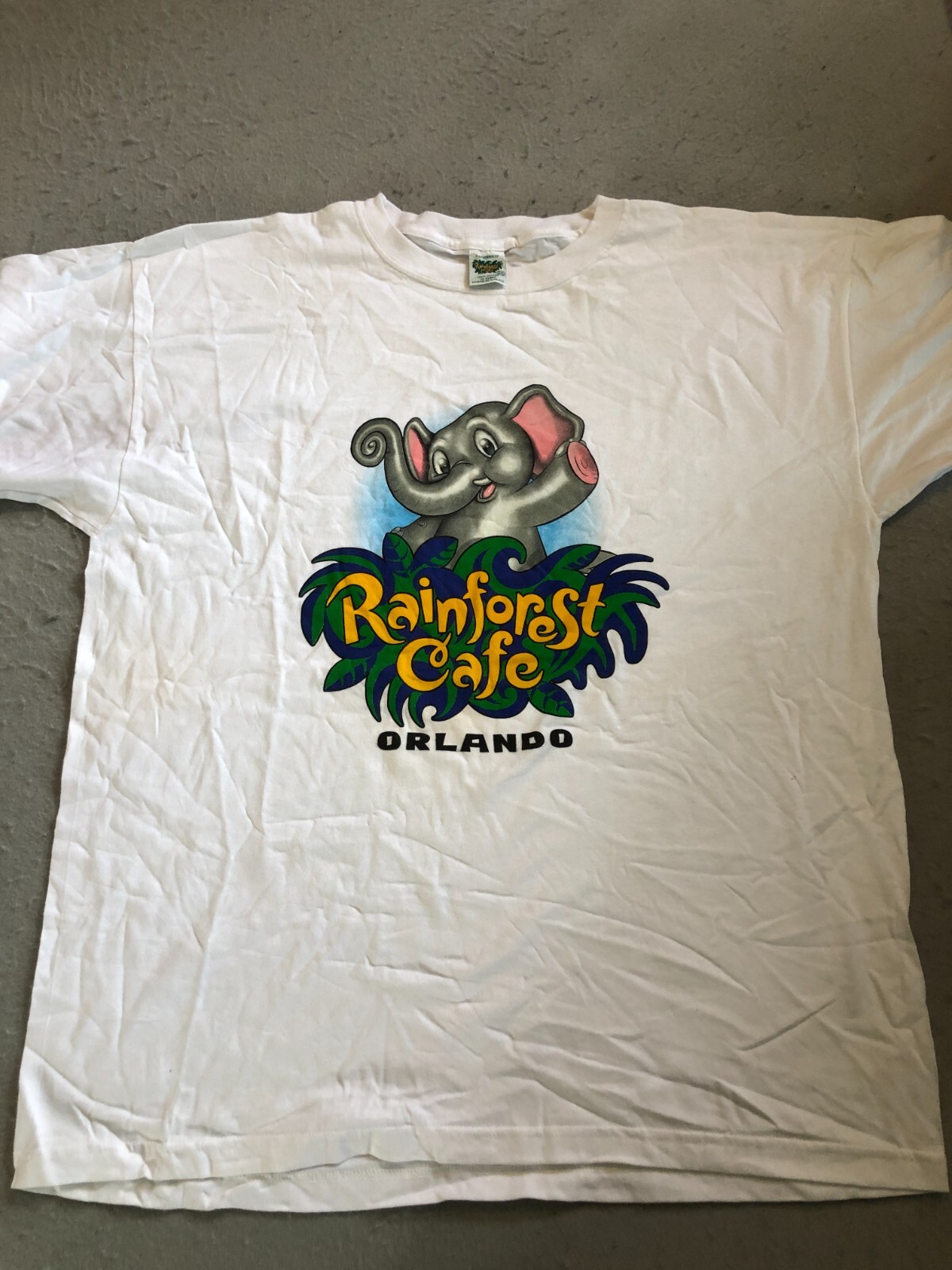Rainforest Cafe Shirt Men’s 2XL Orlando Elephant White Cotton Tourist Tee