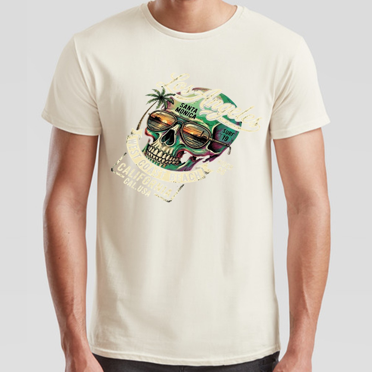 Los Angeles Surf Skull Surfing Mens T Shirt California Graphic Beach Style gallery