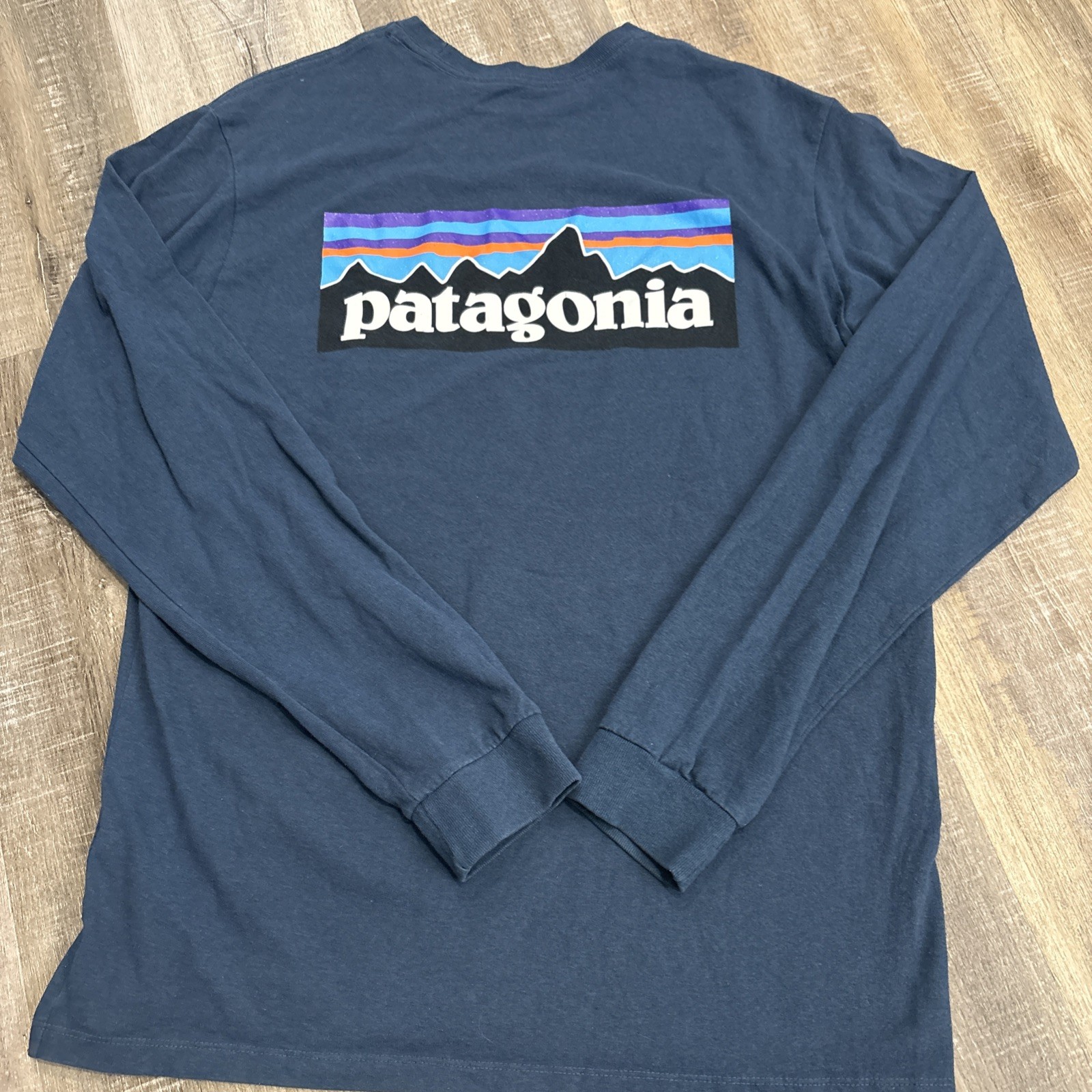 Patagonia Responsibili-Tee Long Sleeve Shirt Mens M Blue Logo Nature Hiking