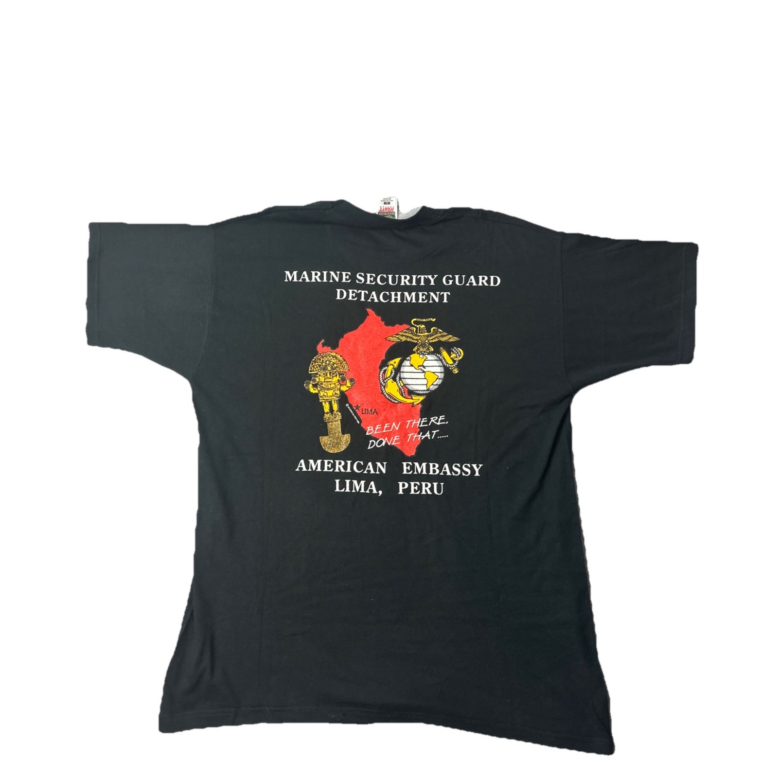 VTG 90s Lima Peru Marines T Shirt SZ XL Grunge Single Stitch Black