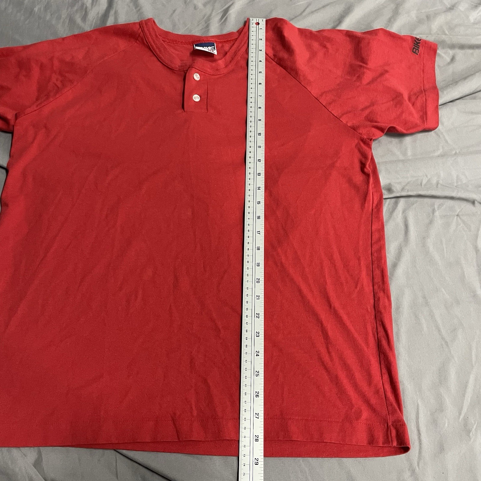 Vintage 90s Bike Blank Henley Button Red T Shirt Sz XL Made In USA Single Stitch gallery