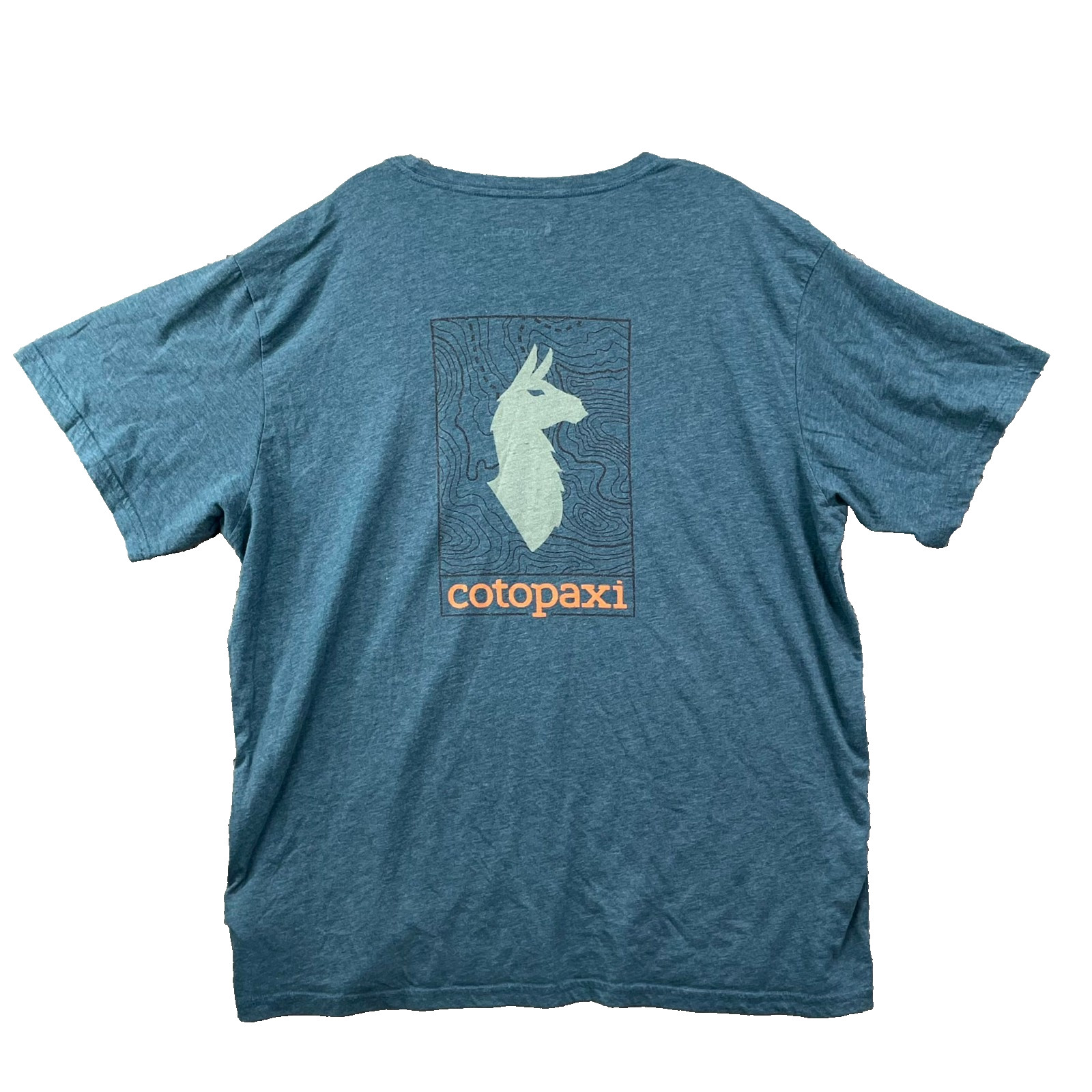 Cotopaxi Llama Map Organic T Shirt Mens 2XL Teal Green Streetwear Graphic Tee gallery